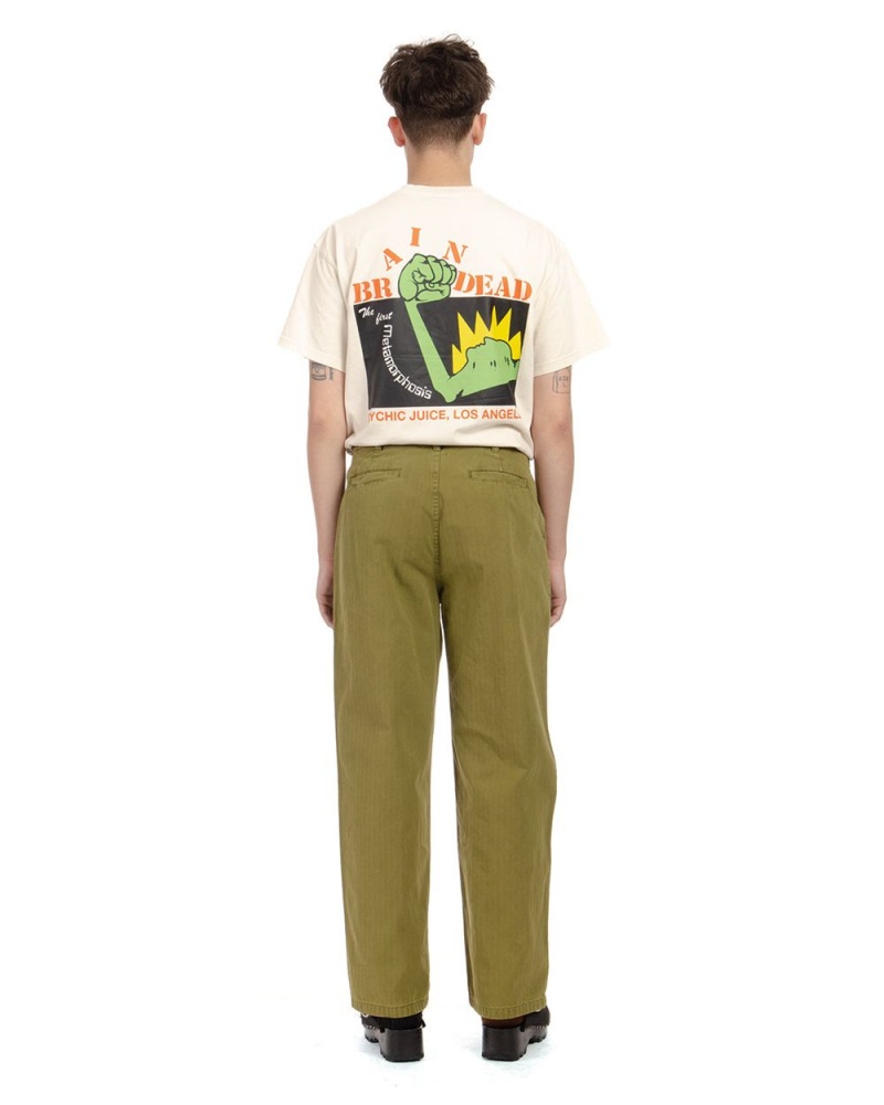 Olive Brain Dead Livewire Pigment Dyed Herringbone Pant | USA RMZP47823