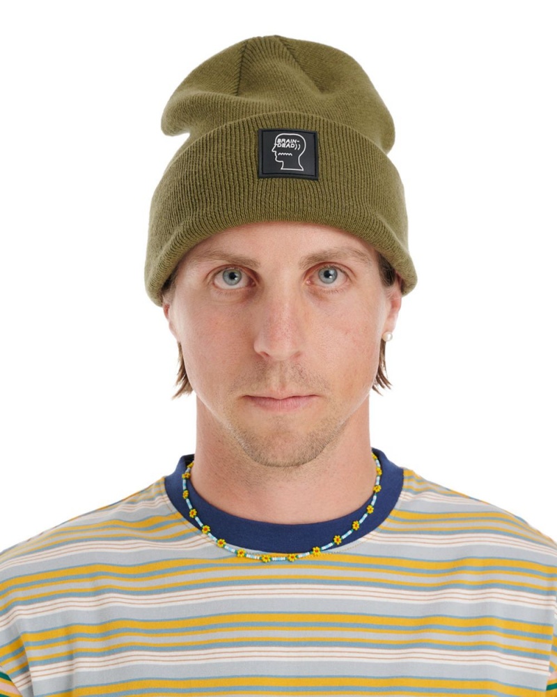 Olive Brain Dead Logo Head Wool Beanie | USA IPBL96105