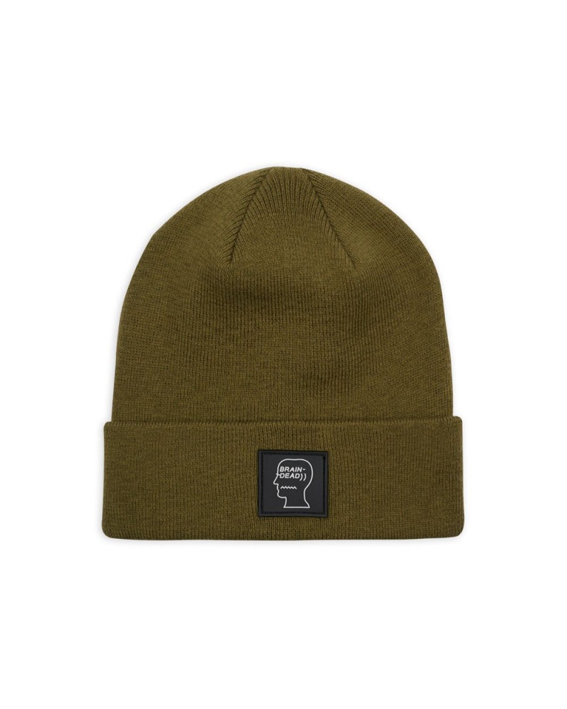 Olive Brain Dead Logo Head Wool Beanie | USA IPBL96105