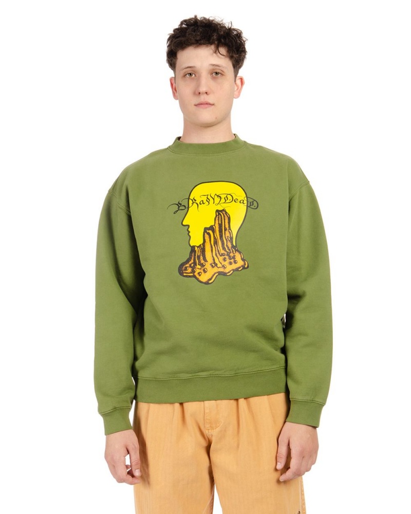 Olive Brain Dead Mount Slime Crewneck Sweatshirt | USA JFLU19620