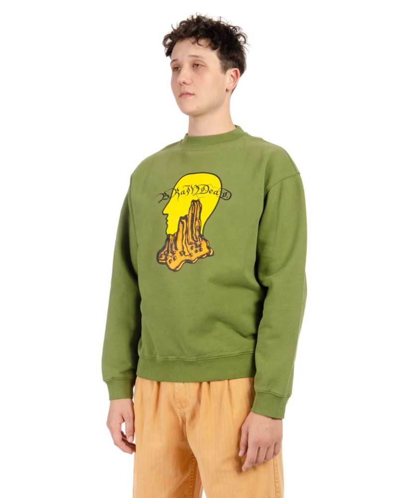 Olive Brain Dead Mount Slime Crewneck Sweatshirt | USA JFLU19620