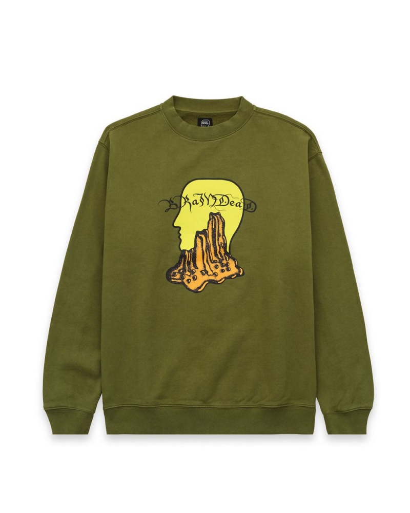 Olive Brain Dead Mount Slime Crewneck Sweatshirt | USA JFLU19620