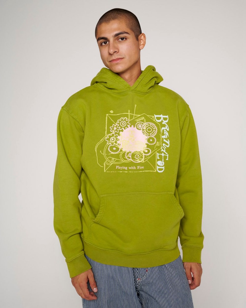 Olive Brain Dead Playing With Fire Hoodie | USA AUJB52470