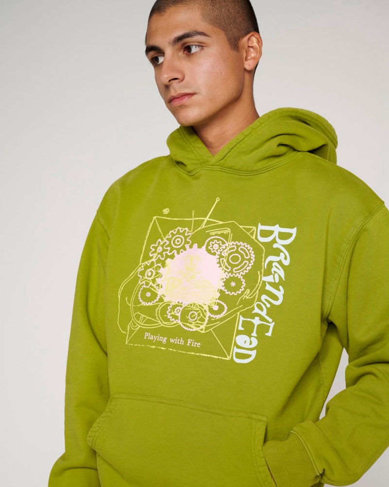 Olive Brain Dead Playing With Fire Hoodie | USA AUJB52470