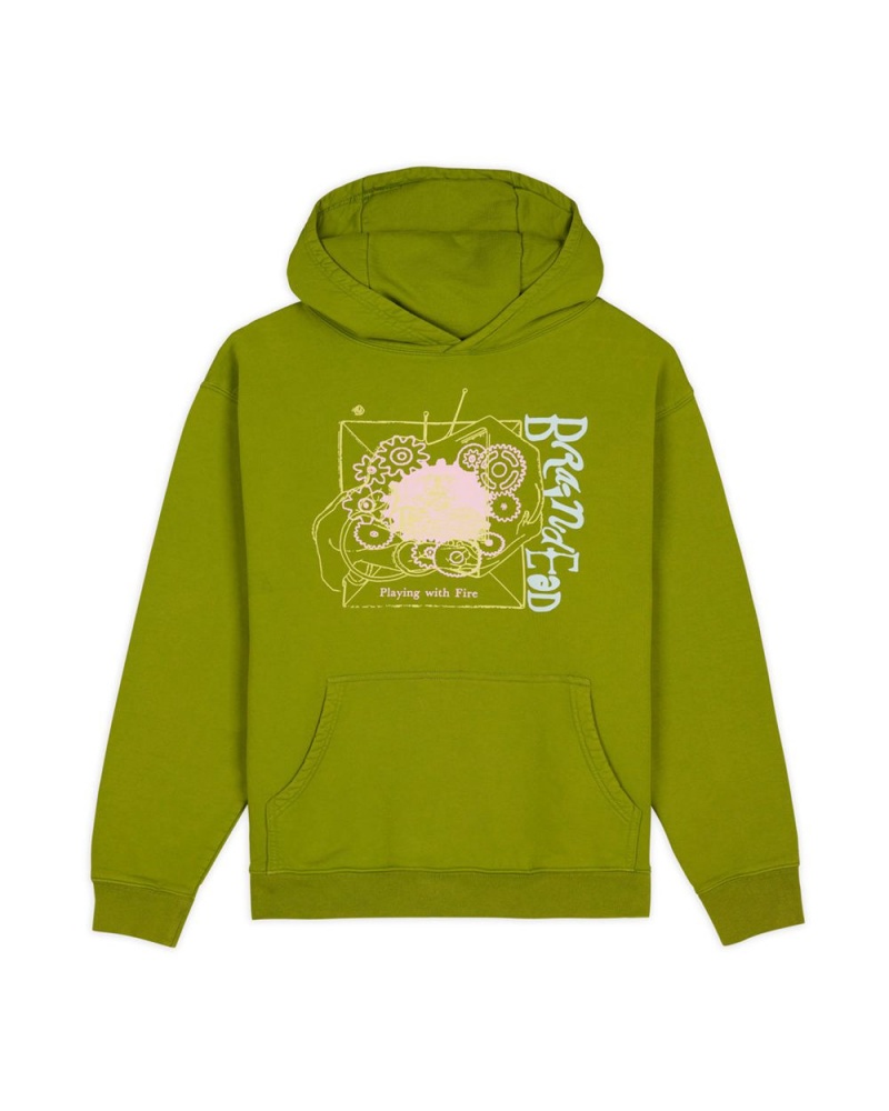 Olive Brain Dead Playing With Fire Hoodie | USA AUJB52470