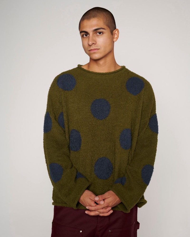 Olive Brain Dead Teddy Fur Dot Knit Sweater | USA DOEC13609