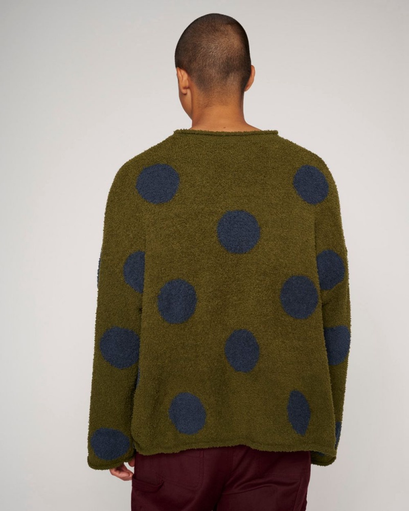 Olive Brain Dead Teddy Fur Dot Knit Sweater | USA DOEC13609