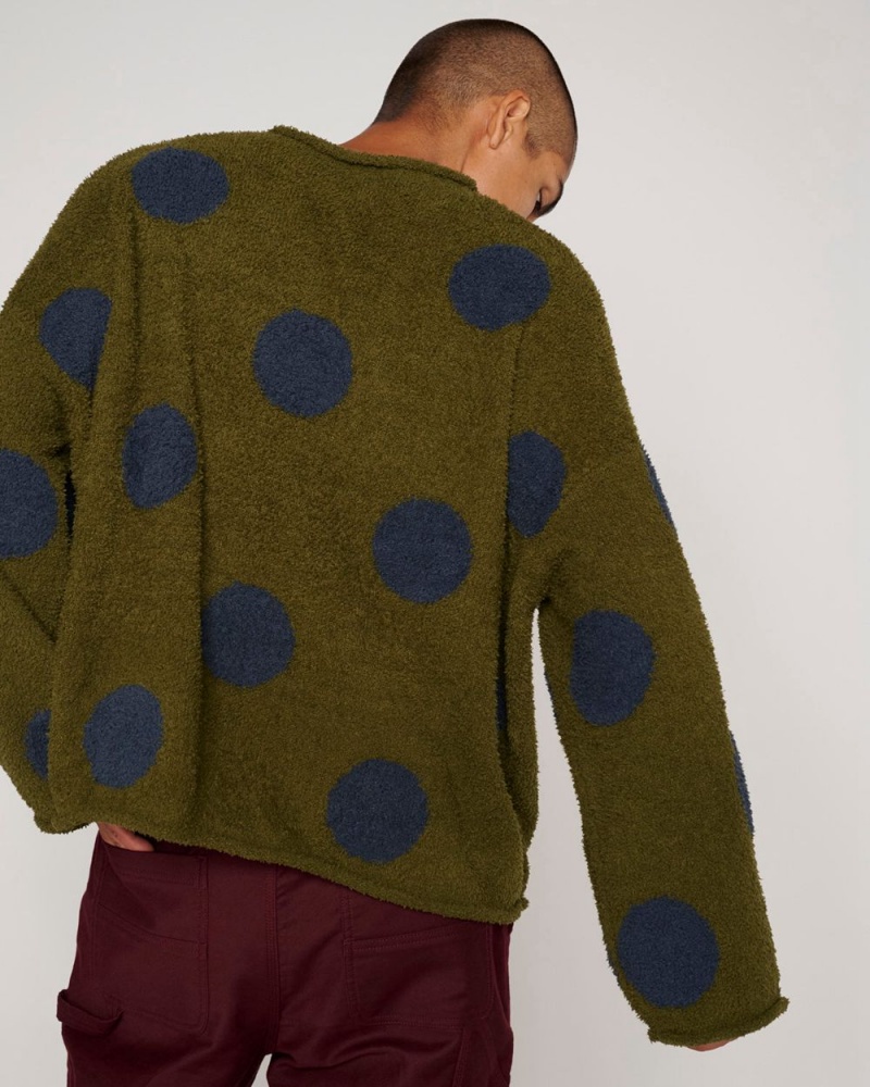 Olive Brain Dead Teddy Fur Dot Knit Sweater | USA DOEC13609