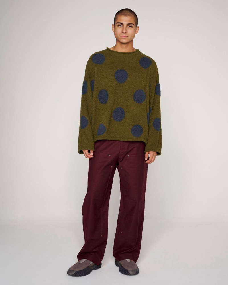 Olive Brain Dead Teddy Fur Dot Knit Sweater | USA DOEC13609