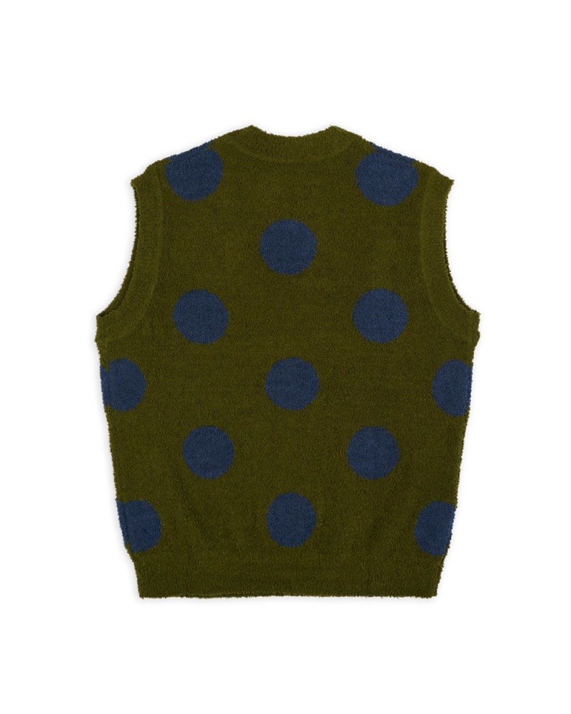 Olive Brain Dead Teddy Fur Dot Knit Vest | USA SVRE43280