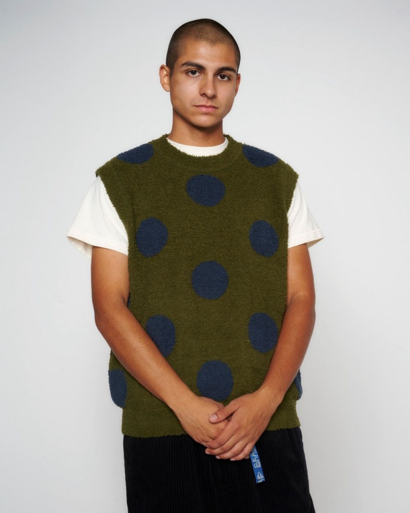 Olive Brain Dead Teddy Fur Dot Knit Vest | USA SVRE43280