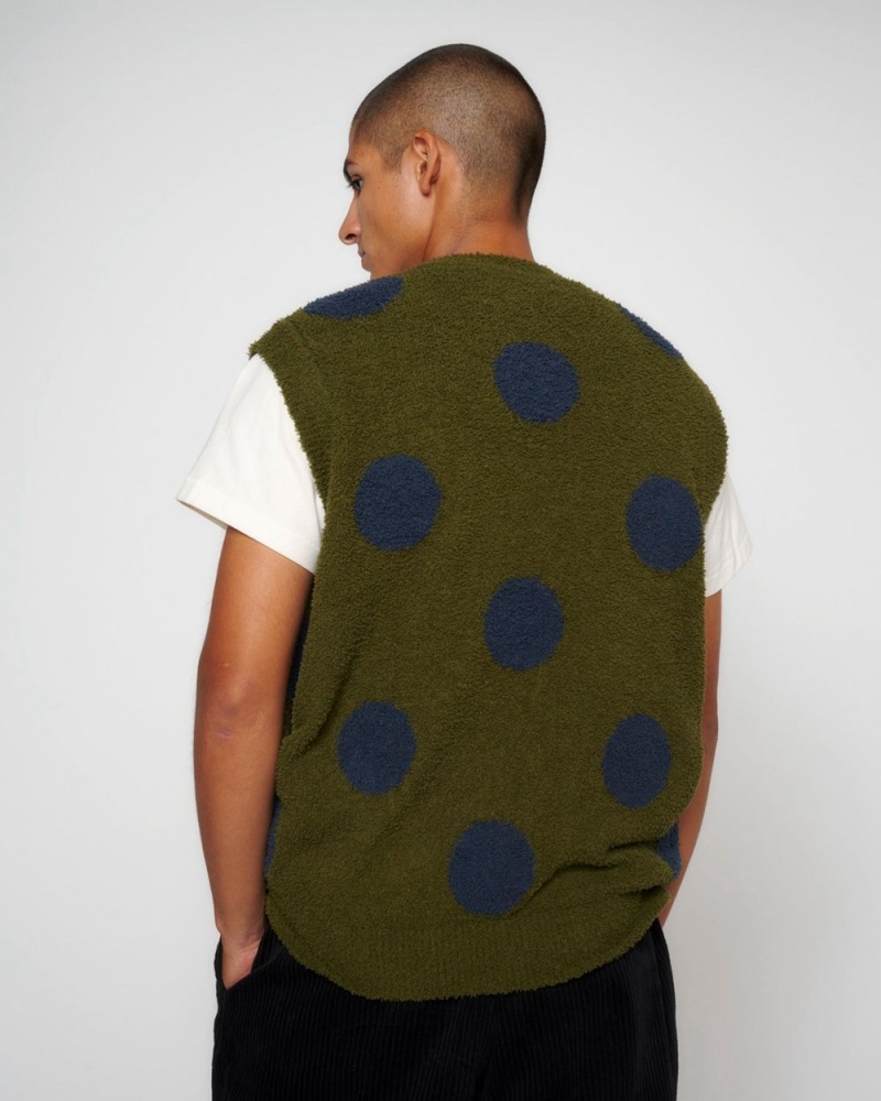 Olive Brain Dead Teddy Fur Dot Knit Vest | USA SVRE43280