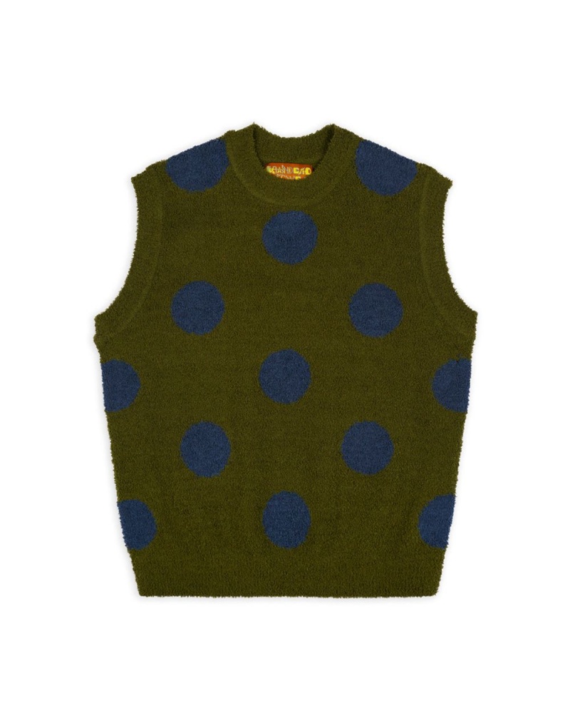 Olive Brain Dead Teddy Fur Dot Knit Vest | USA SVRE43280