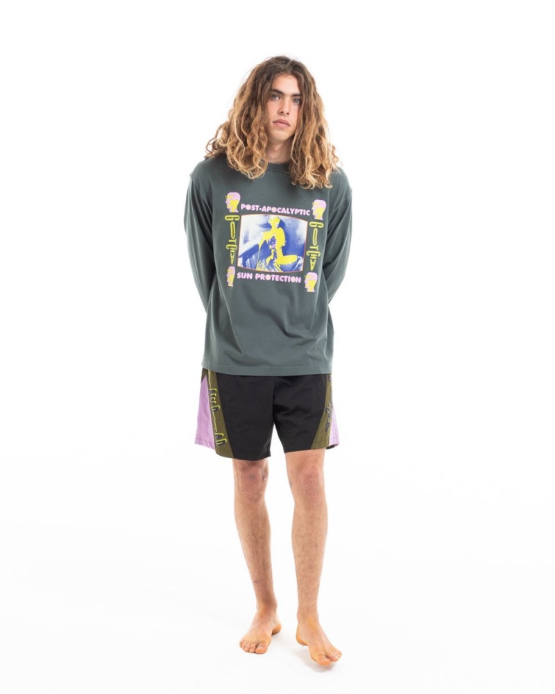 Olive Brain Dead X Gotcha Sun Protection Long Sleeve T-Shirt | USA PBKH64028