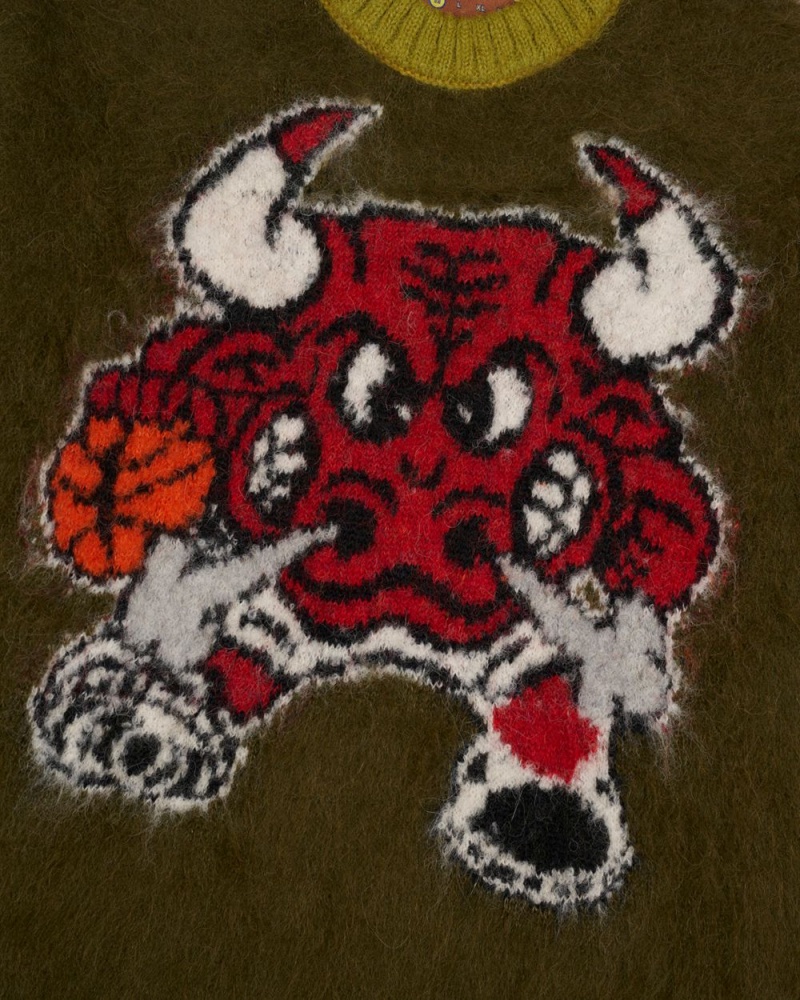 Olive Brain Dead X NBA Chicago Bulls Alpaca Sweater | USA GNBV69274