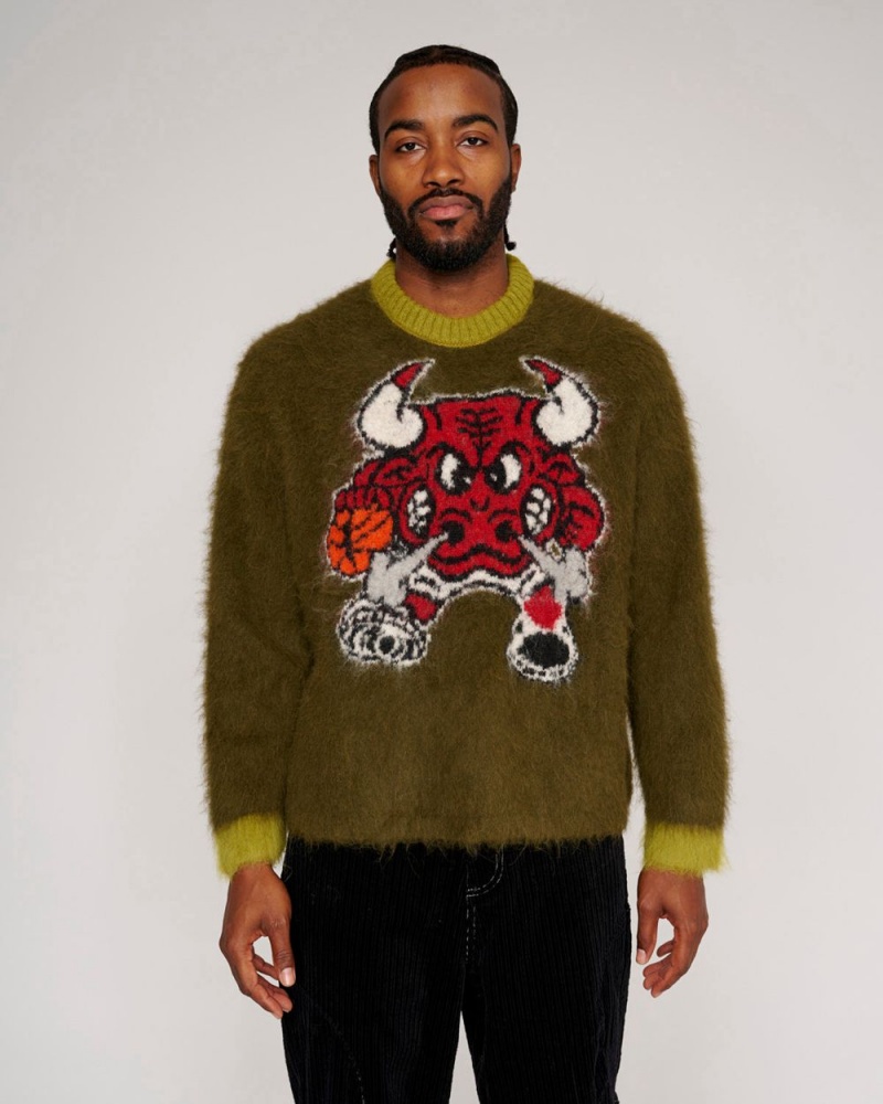 Olive Brain Dead X NBA Chicago Bulls Alpaca Sweater | USA GNBV69274