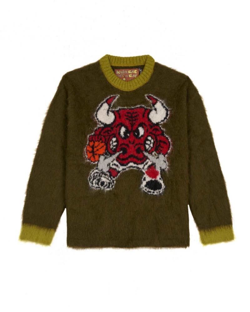 Olive Brain Dead X NBA Chicago Bulls Alpaca Sweater | USA GNBV69274