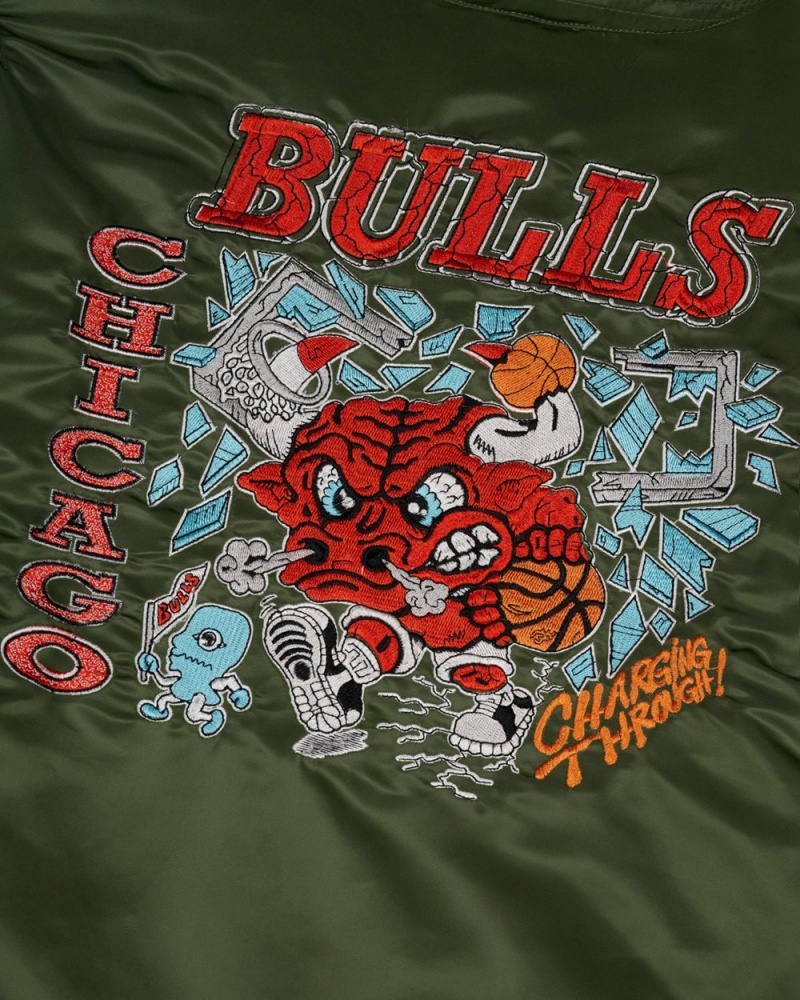 Olive Brain Dead X NBA Chicago Bulls Flight Jacket | USA XIFN30241