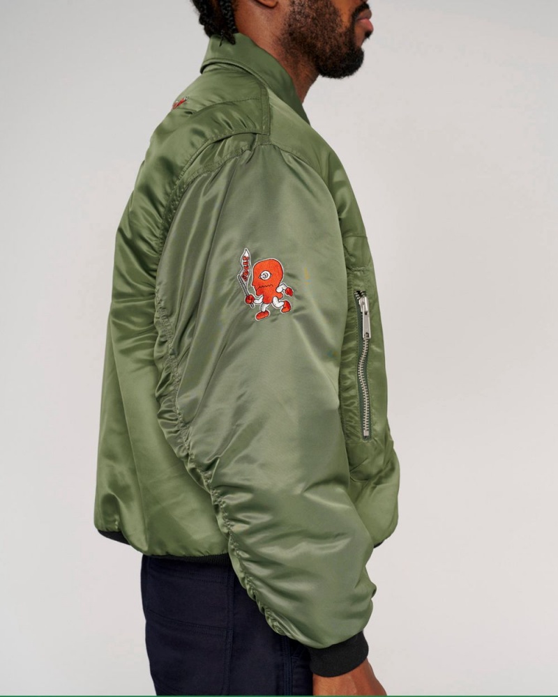 Olive Brain Dead X NBA Chicago Bulls Flight Jacket | USA XIFN30241