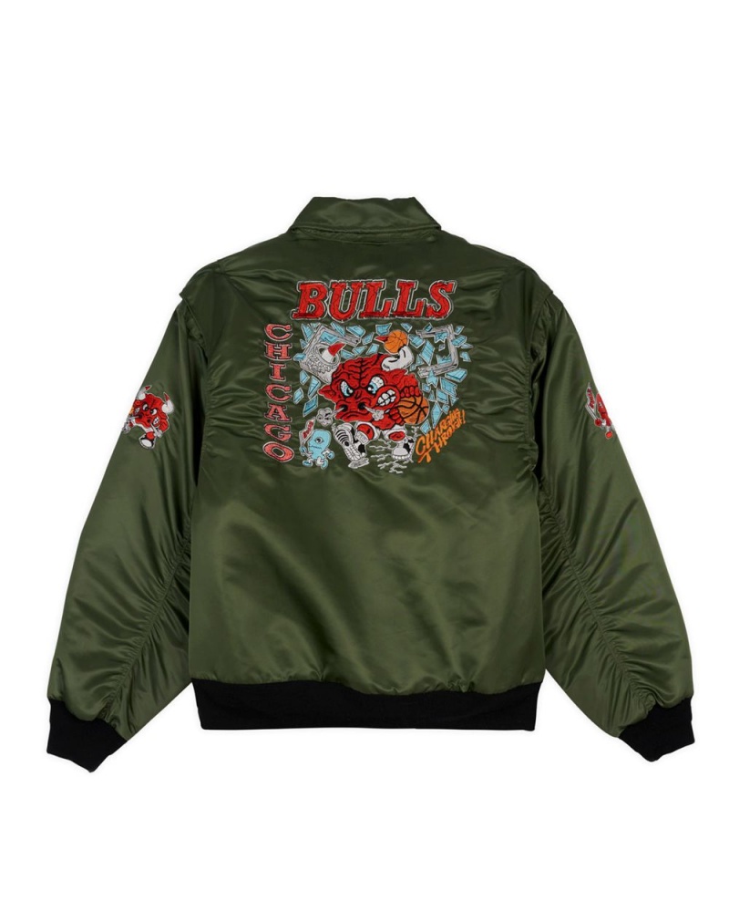 Olive Brain Dead X NBA Chicago Bulls Flight Jacket | USA XIFN30241