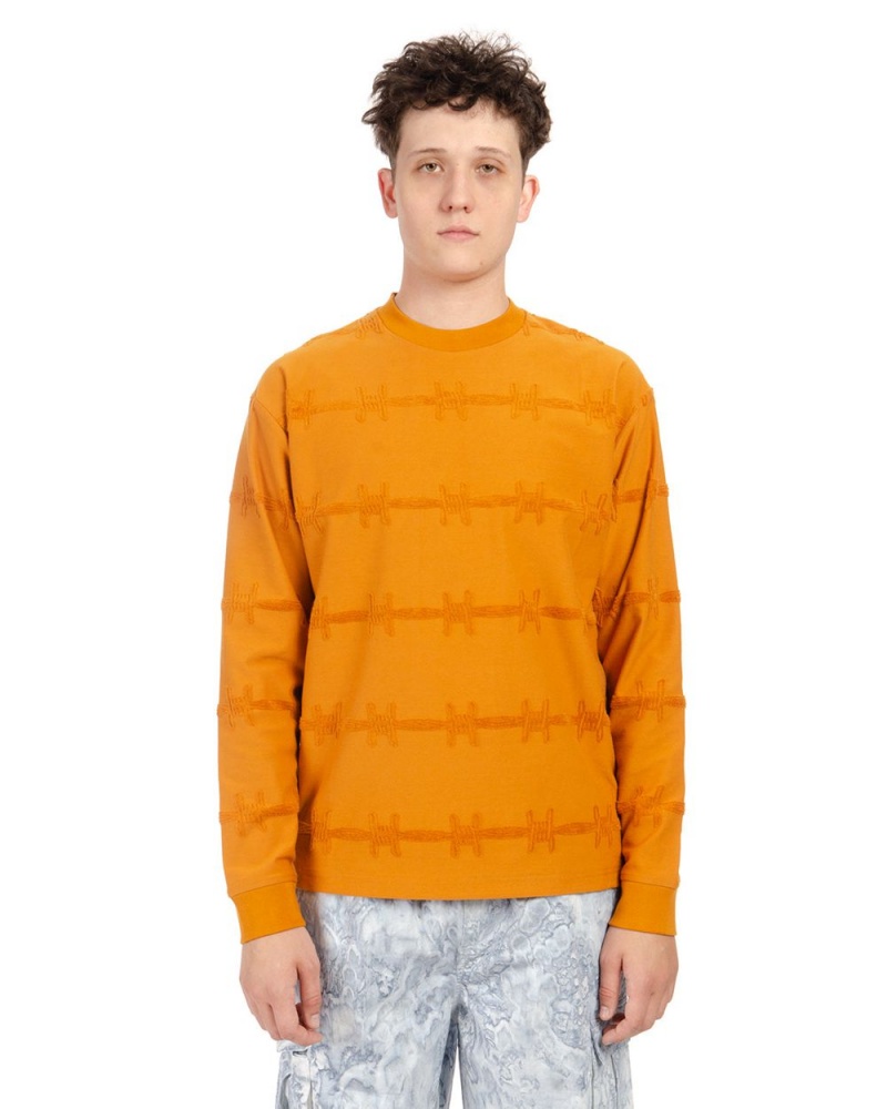 Orange Brain Dead Barbed Wire Burnout Long Sleeve T-Shirt | USA QJSC48913