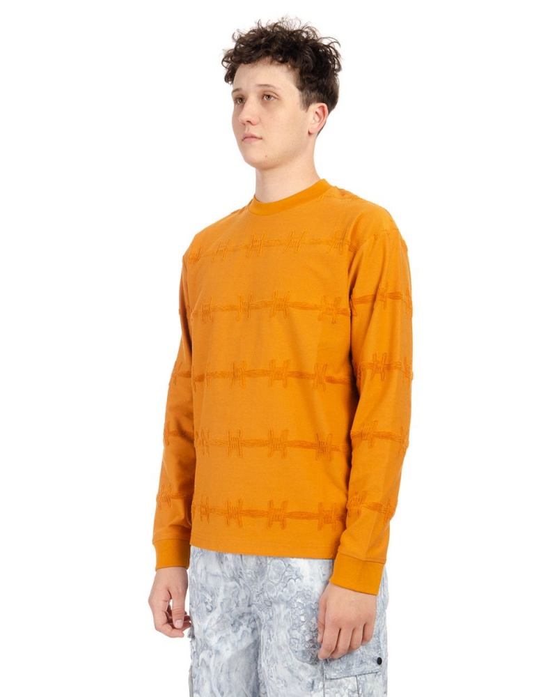 Orange Brain Dead Barbed Wire Burnout Long Sleeve T-Shirt | USA QJSC48913