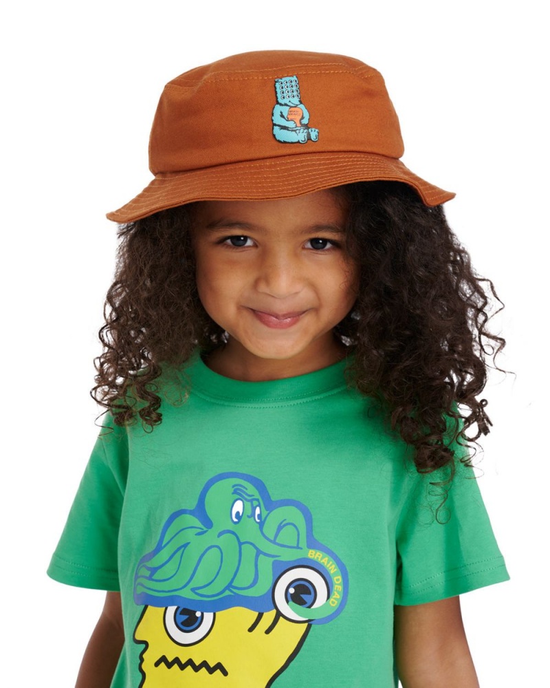 Orange Brain Dead Bear Brain Kids Bucket Hat | USA BSWZ57863