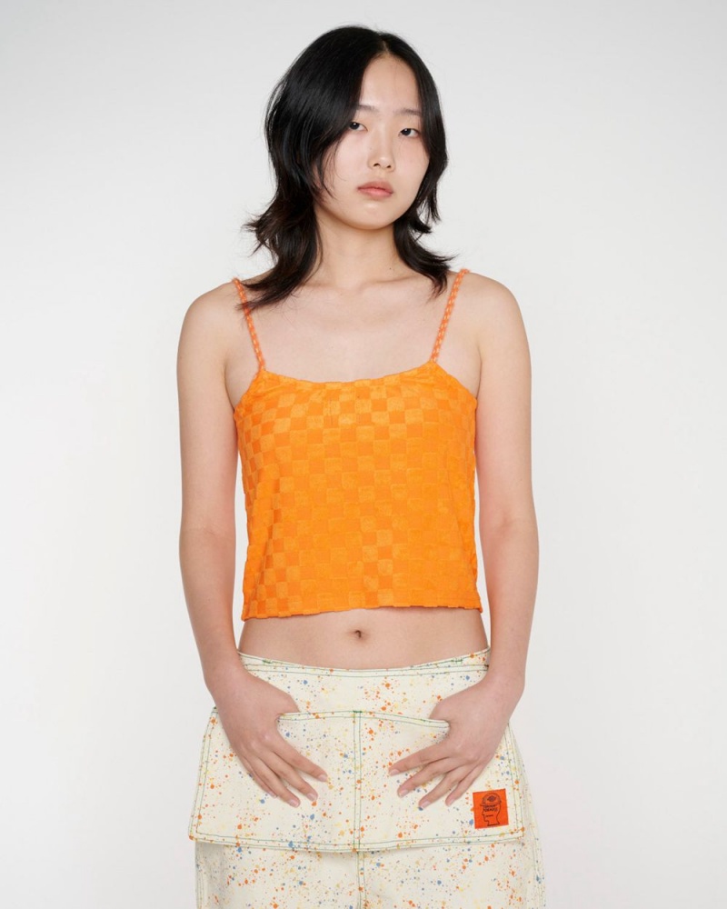 Orange Brain Dead Check Burnout Cami T-Shirt | USA QNVJ02793