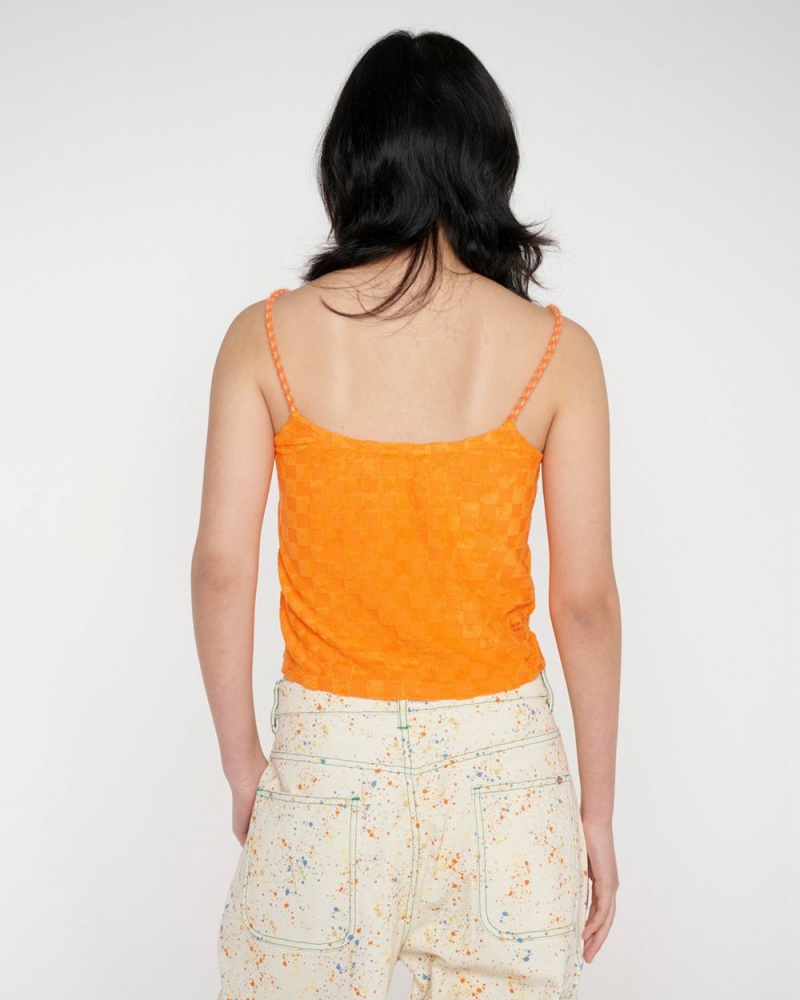 Orange Brain Dead Check Burnout Cami T-Shirt | USA QNVJ02793