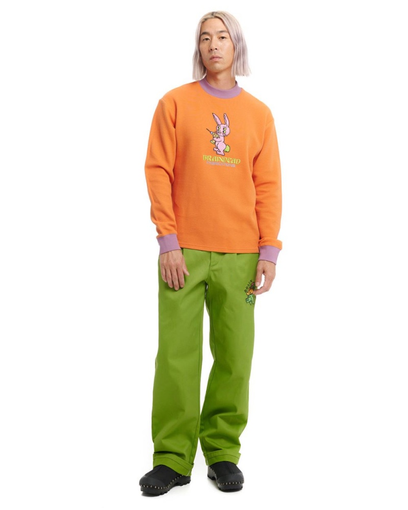 Orange Brain Dead Dickies Bunny Drill Embroidered Waffle Mockneck Long Sleeve T-Shirt | USA OGPA42306