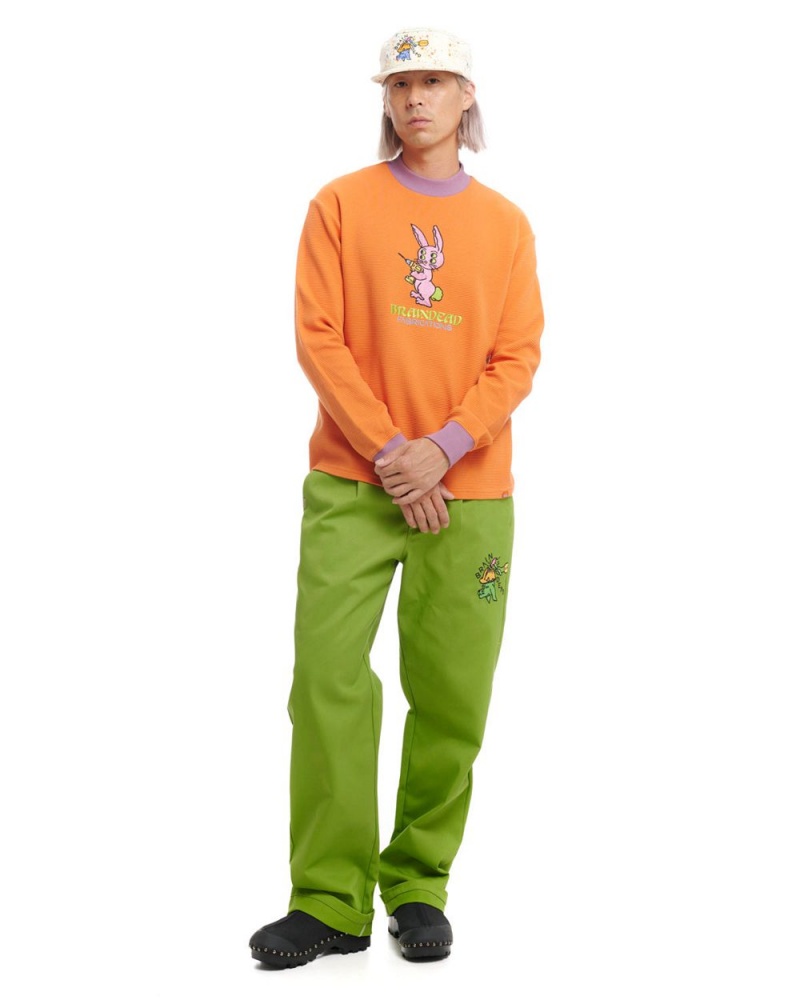 Orange Brain Dead Dickies Bunny Drill Embroidered Waffle Mockneck Long Sleeve T-Shirt | USA OGPA42306