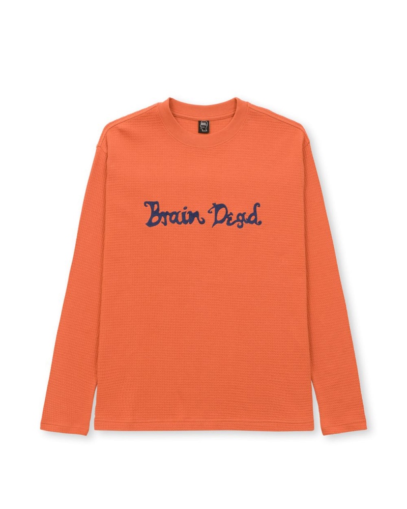 Orange Brain Dead Embroidered Waffle Long Sleeve T-Shirt | USA AVKQ91830