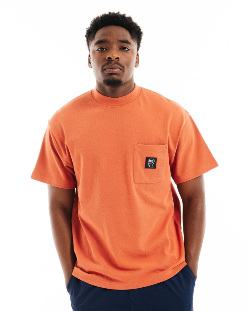 Orange Brain Dead Heavyweight Jersey Mockneck Pocket W/Pvc T-Shirt | USA LRVB20816