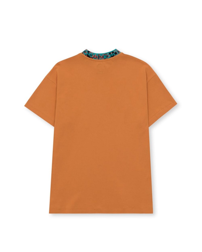 Orange Brain Dead Jacquarded Collar Pique Mock Neck T-Shirt | USA NZYA68730