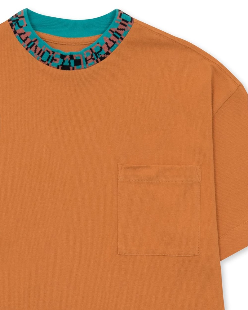 Orange Brain Dead Jacquarded Collar Pique Mock Neck T-Shirt | USA NZYA68730