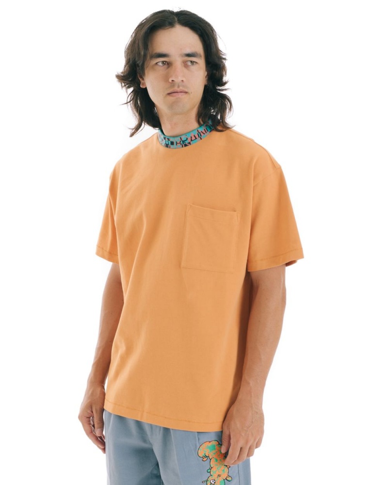 Orange Brain Dead Jacquarded Collar Pique Mock Neck T-Shirt | USA NZYA68730