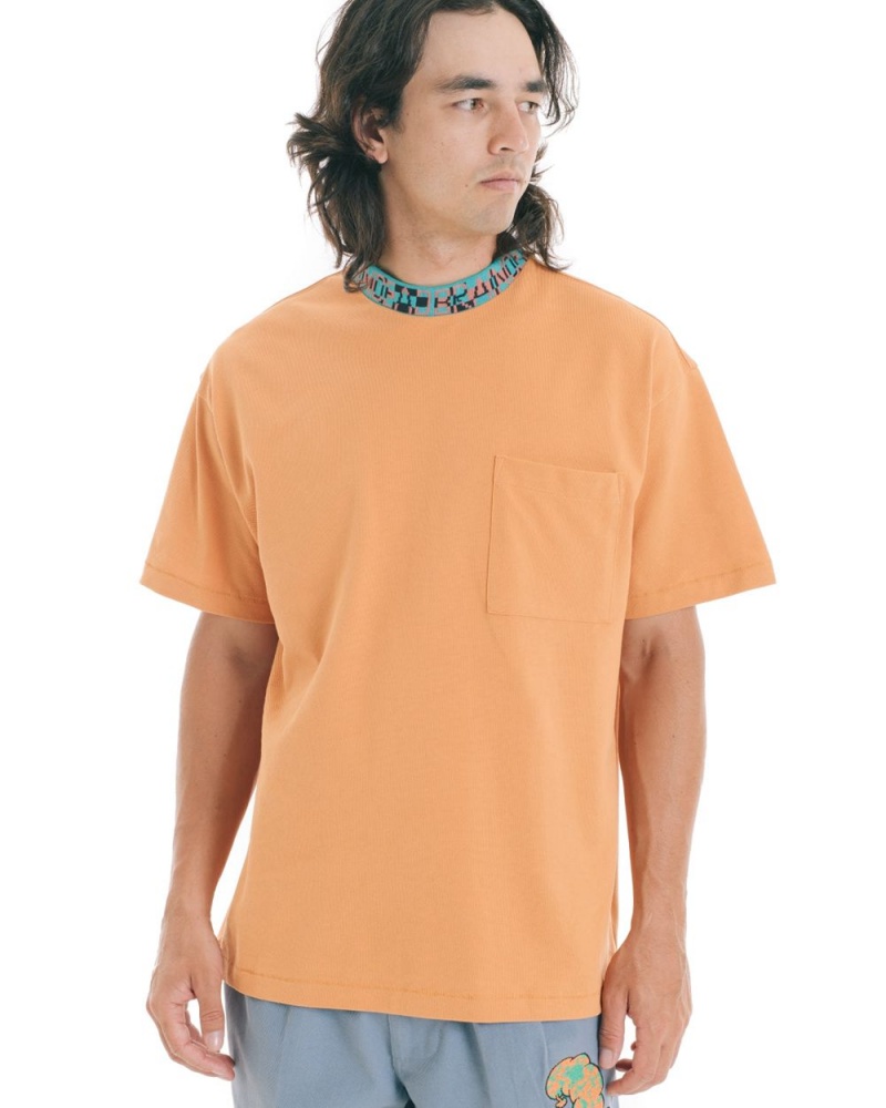 Orange Brain Dead Jacquarded Collar Pique Mock Neck T-Shirt | USA NZYA68730