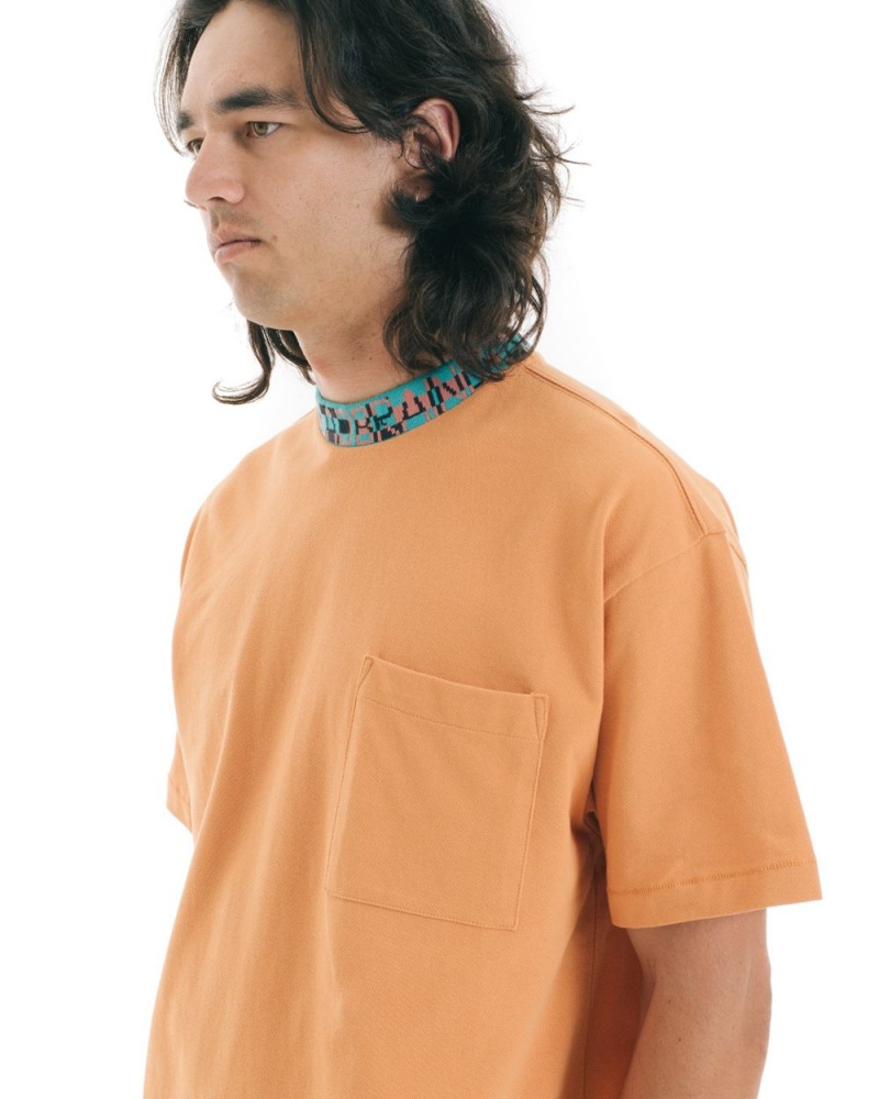 Orange Brain Dead Jacquarded Collar Pique Mock Neck T-Shirt | USA NZYA68730