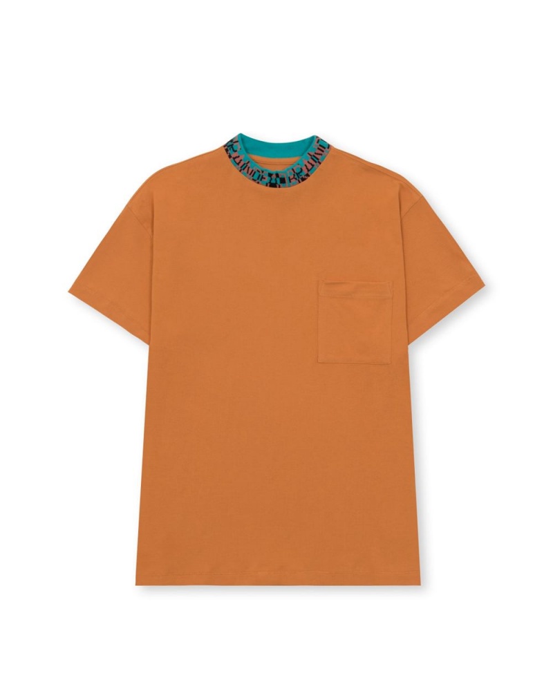 Orange Brain Dead Jacquarded Collar Pique Mock Neck T-Shirt | USA NZYA68730