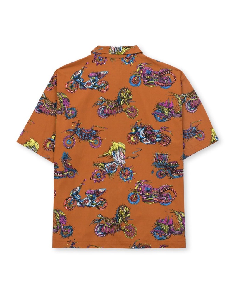 Orange Brain Dead Moto Poplin Short Sleeve Snap Shirt | USA AHJZ54730