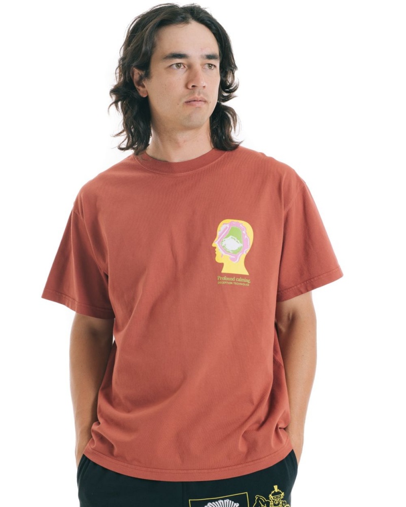 Orange Brain Dead Profound Calming Techniques T-Shirt | USA YJTX98163