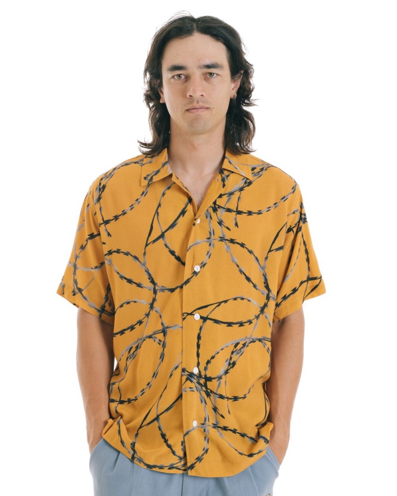 Orange Brain Dead Razorwire Rayon Shirt | USA CKDI75048