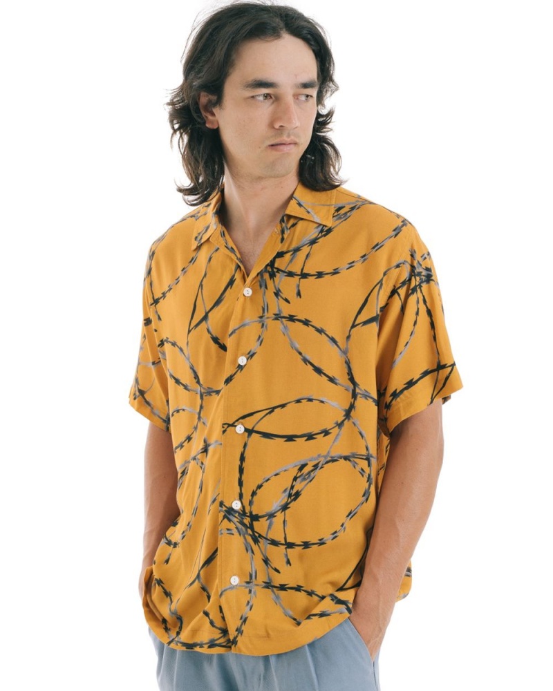 Orange Brain Dead Razorwire Rayon Shirt | USA CKDI75048