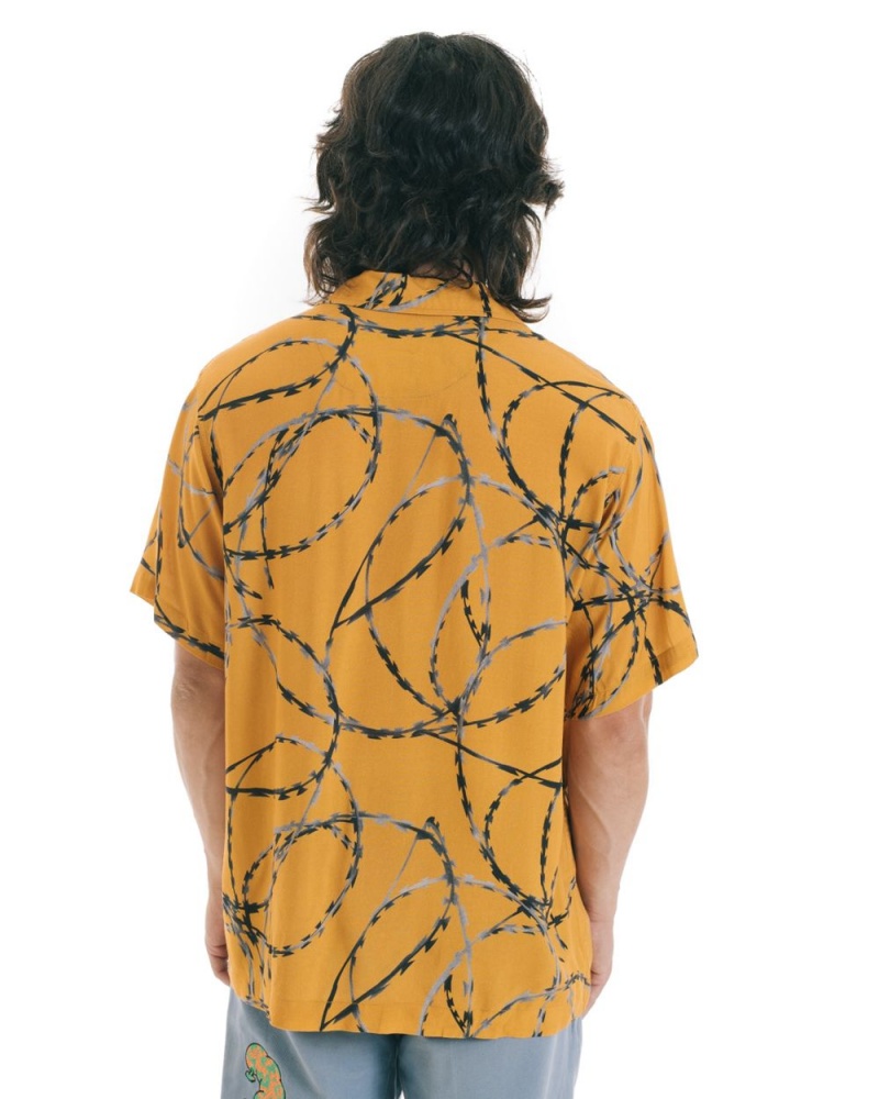 Orange Brain Dead Razorwire Rayon Shirt | USA CKDI75048