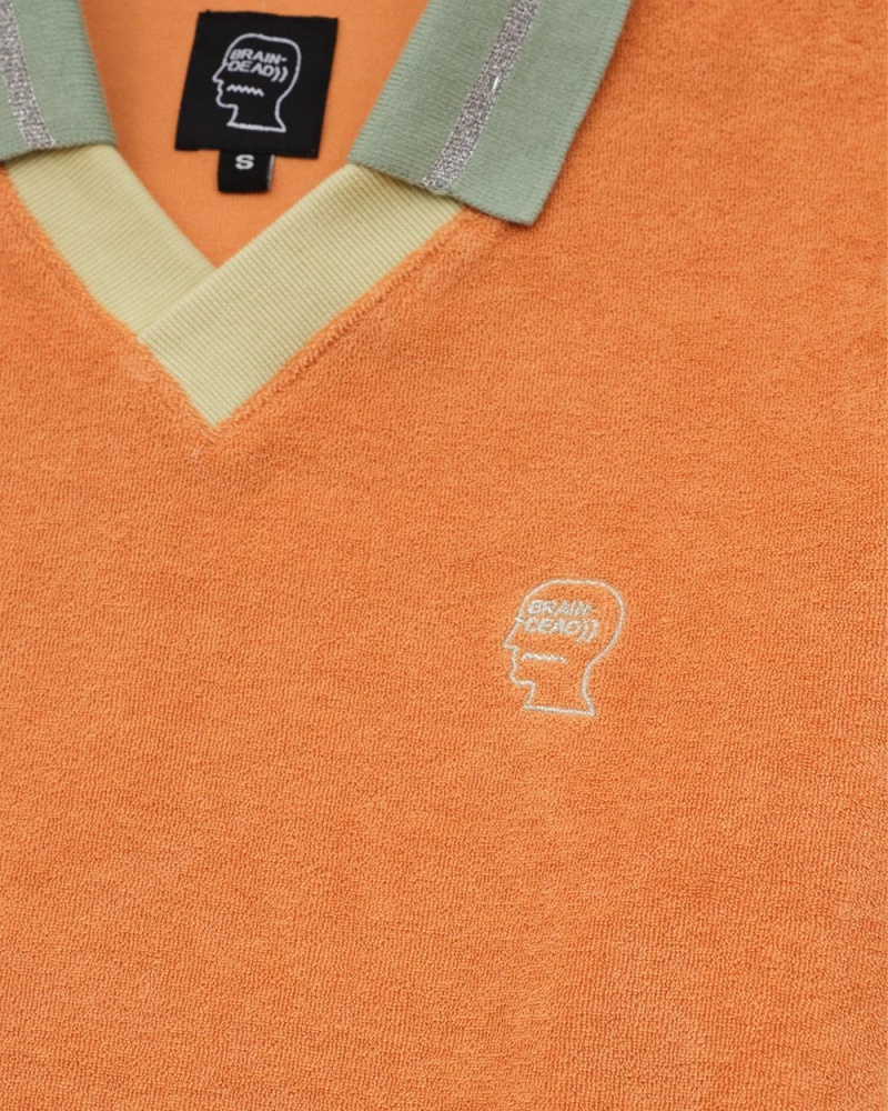 Orange Brain Dead Split Neck Terry Longsleeve T-Shirt | USA ZRHB03452