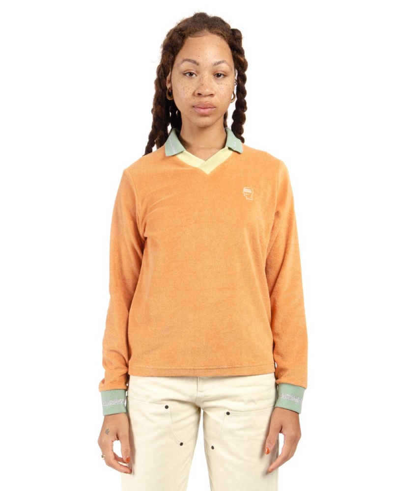 Orange Brain Dead Split Neck Terry Longsleeve T-Shirt | USA ZRHB03452