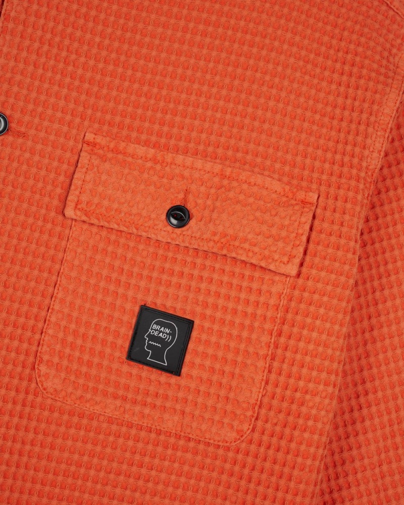 Orange Brain Dead Waffle Button Front Shirt | USA XIGL82035