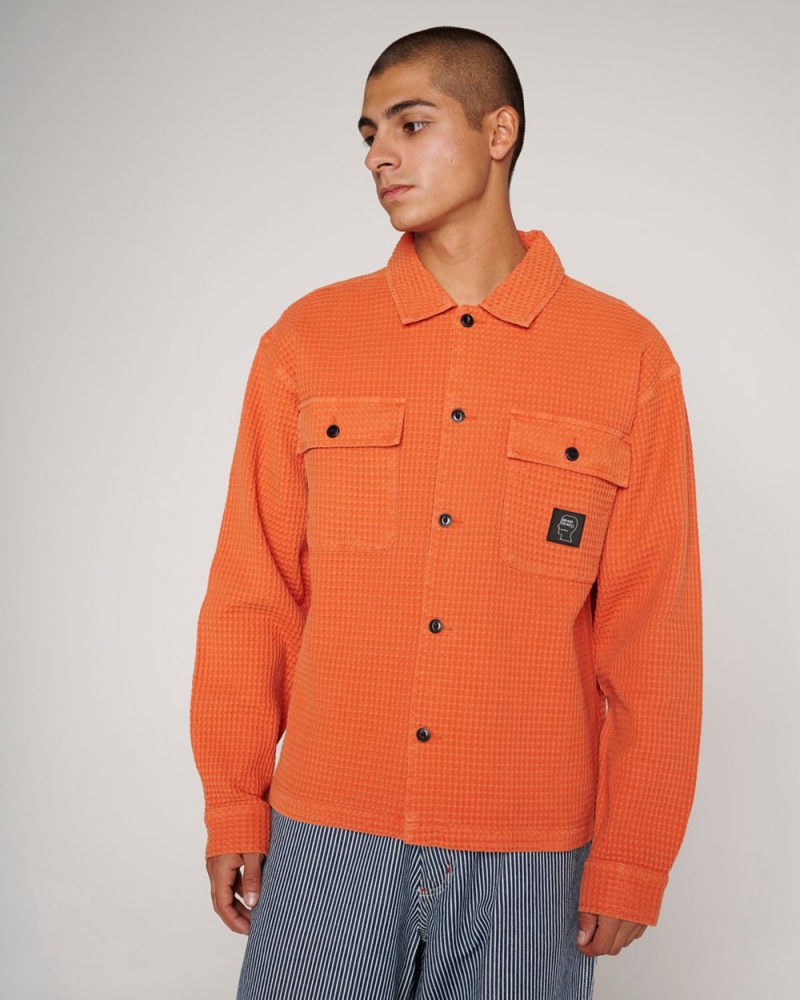 Orange Brain Dead Waffle Button Front Shirt | USA XIGL82035