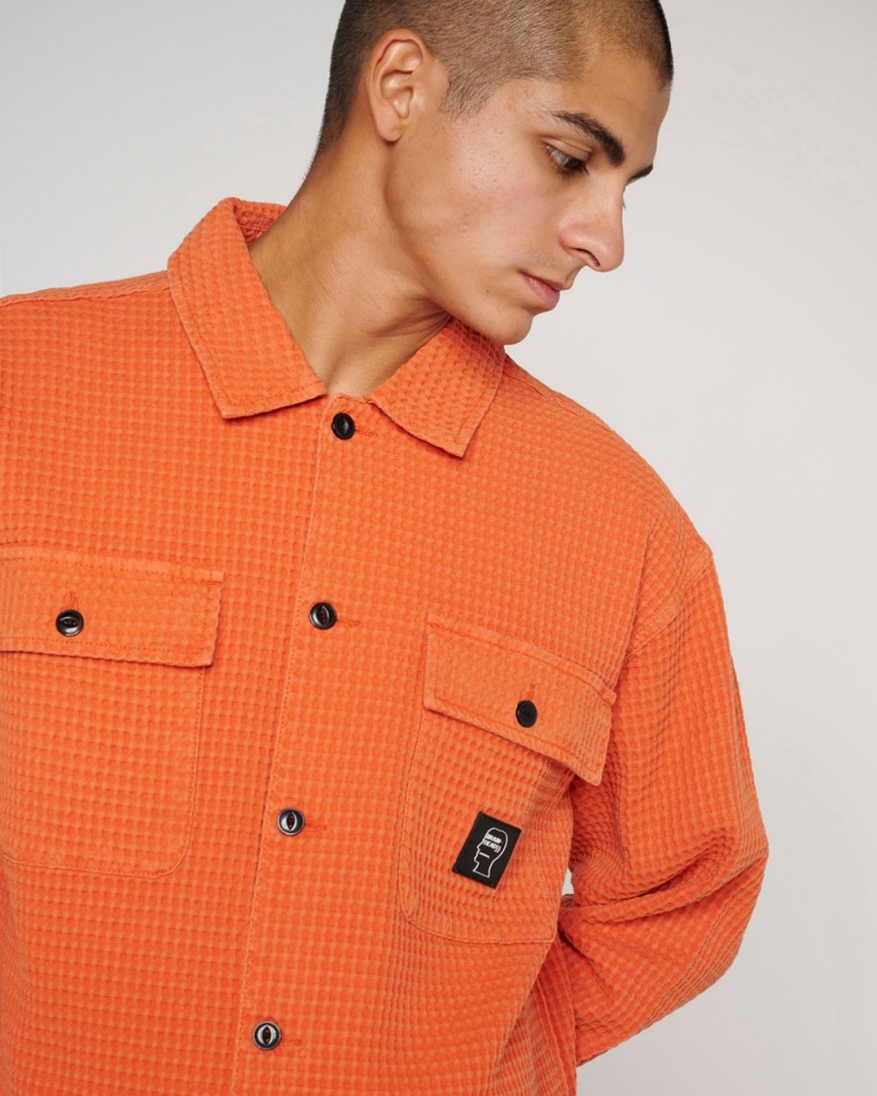 Orange Brain Dead Waffle Button Front Shirt | USA XIGL82035