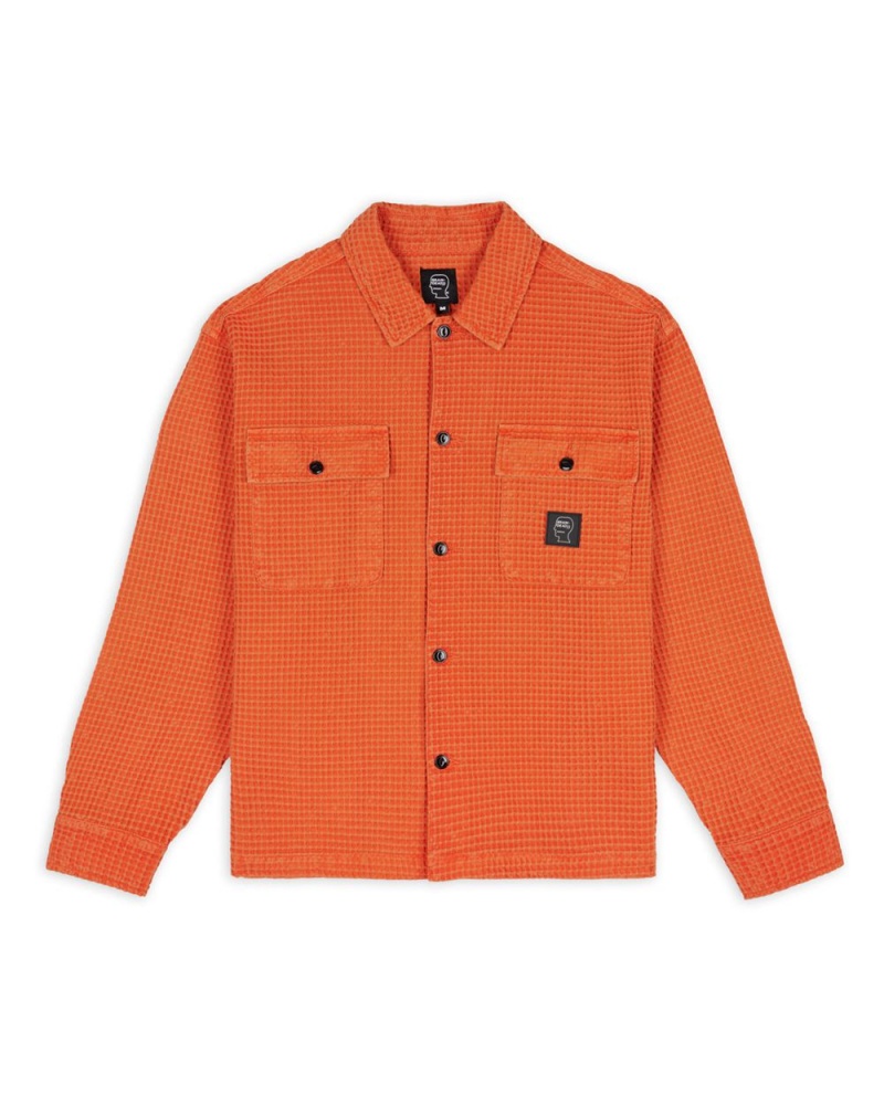 Orange Brain Dead Waffle Button Front Shirt | USA XIGL82035